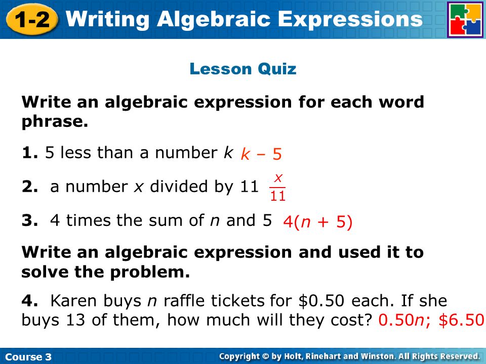 Writing Algebraic Expressions and Equations